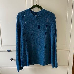 Gap Teal Knit Crewneck Oversized Pointelle Sweater